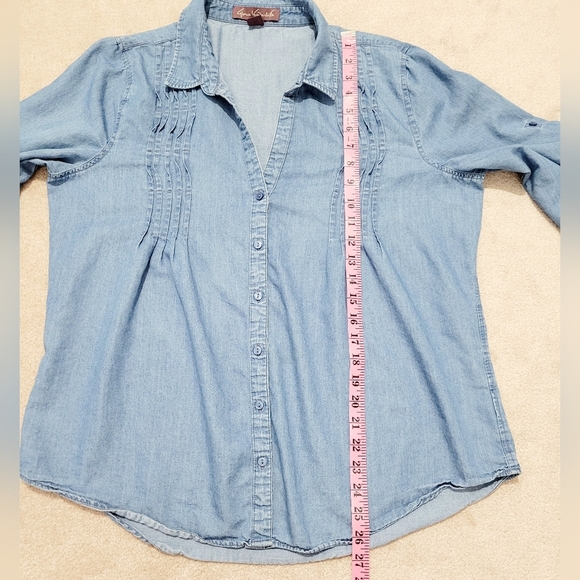 Gloria Vanderbilt Women’s Denim Chambray Button Front Tunic Shirt Top L Large - Picture 7 of 11